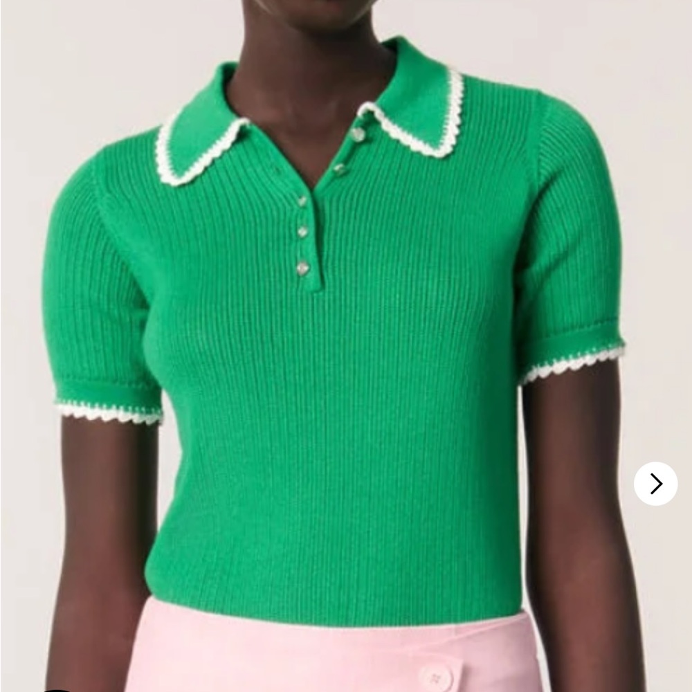 Maje Pointelle knit crochet polo Green